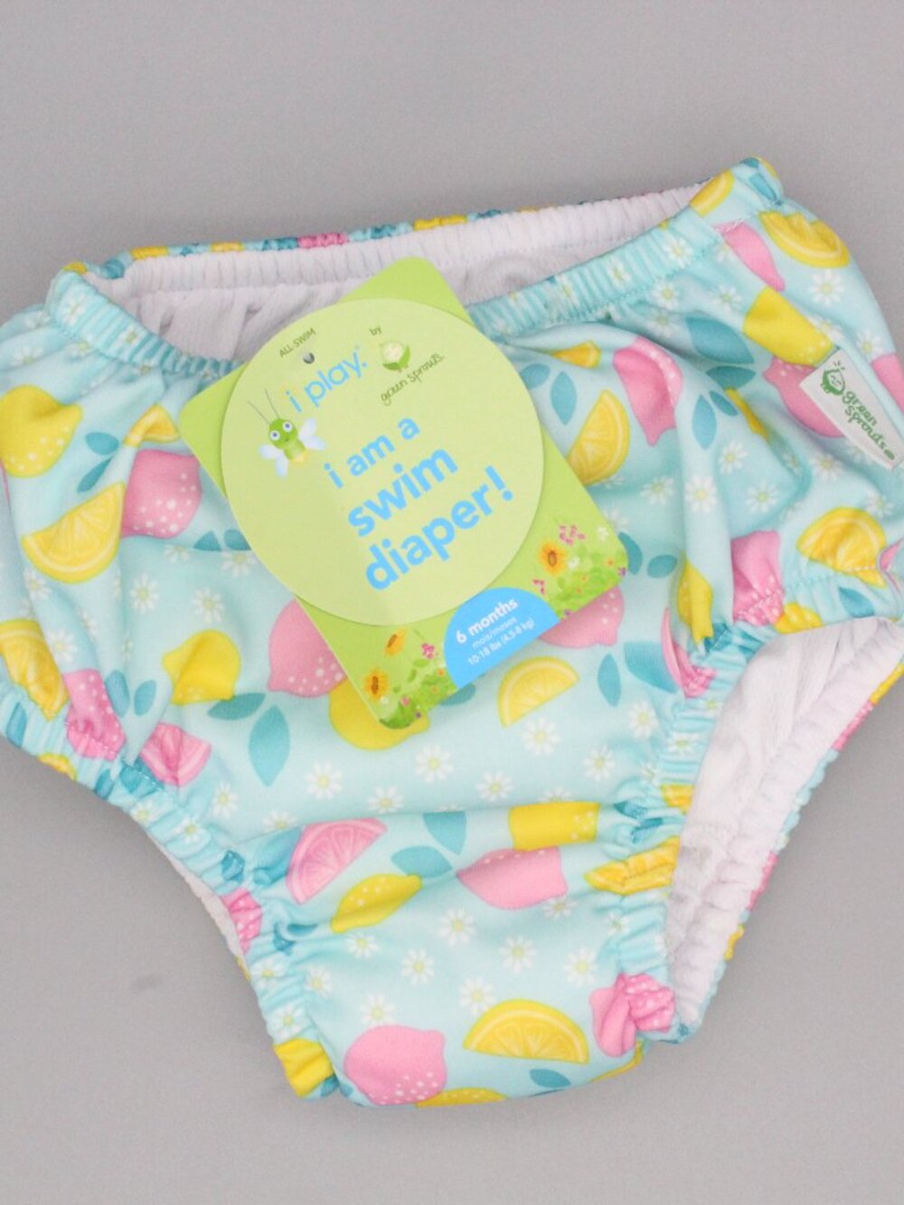 i play by Green Sprouts 6M Reusable Swim Diaper Aqua Lemon Print New